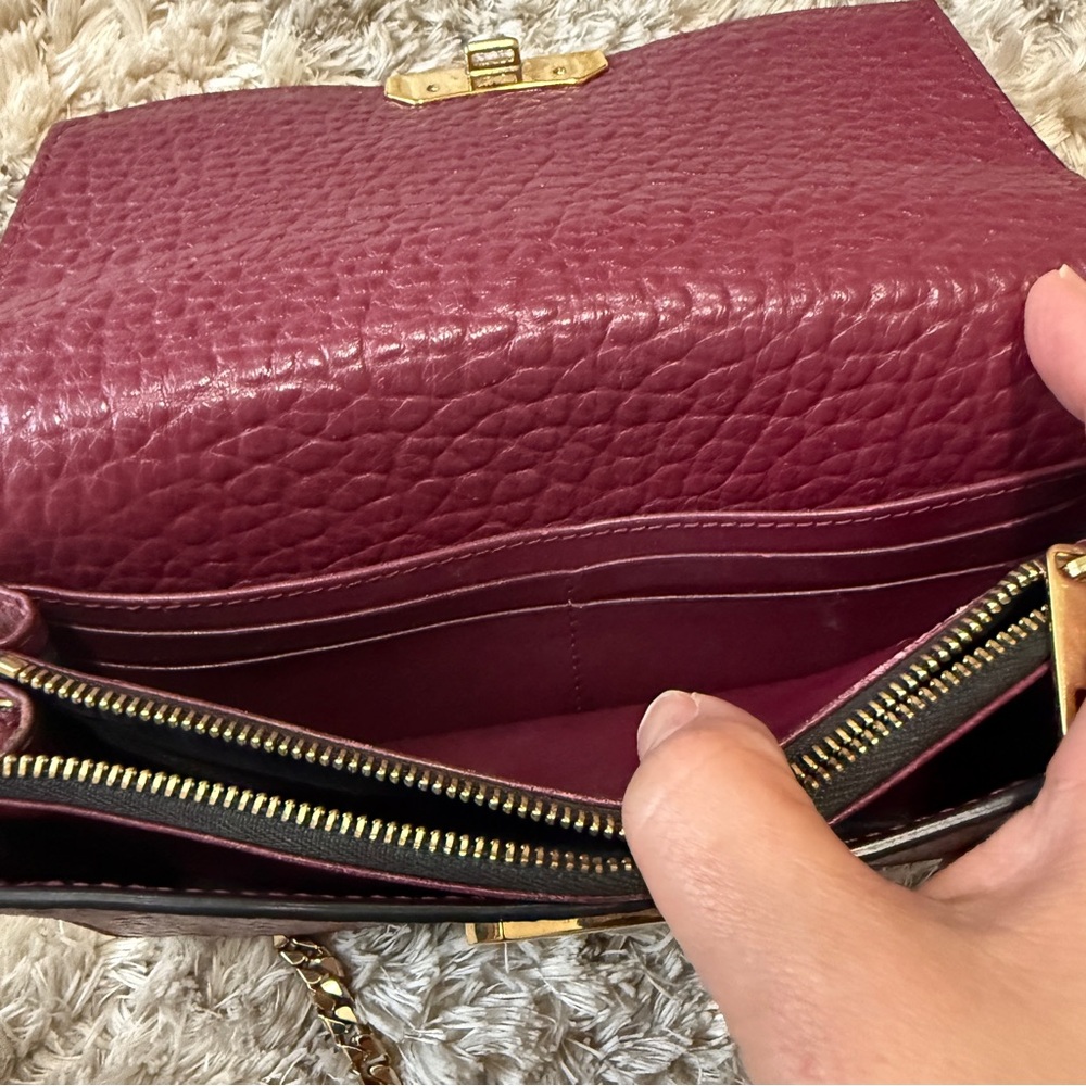 BURBERRY Burgundy Signature Grain Leather Madison Wallet On Chain Bag - Picture 9 of 14